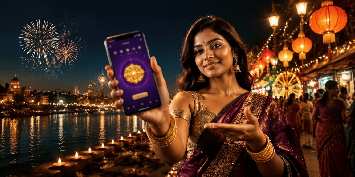 Colorful Indian night market with lottery and betting activities